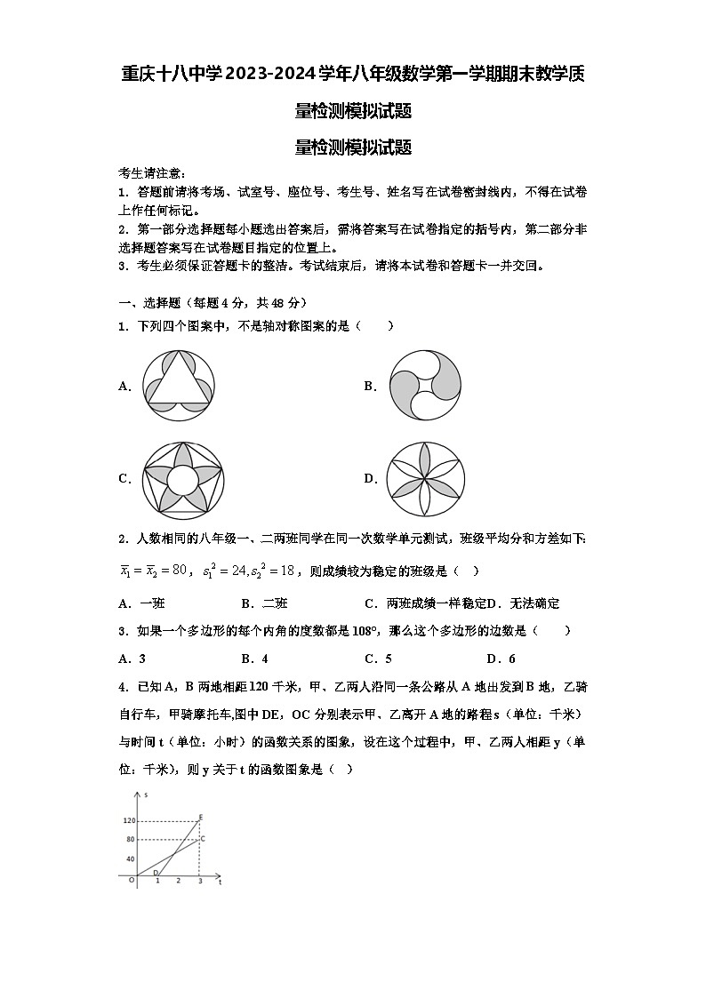 重庆十八中学2023-2024学年八年级数学第一学期期末教学质量检测模拟试题【含解析】第1页