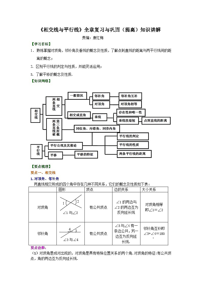 《相交线与平行线》全章复习与巩固(提高)知识讲解01
