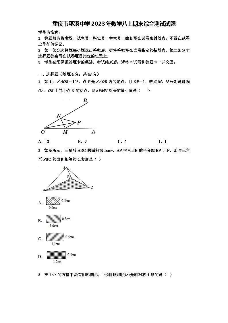重庆市巫溪中学2023年数学八上期末综合测试试题【含解析】01