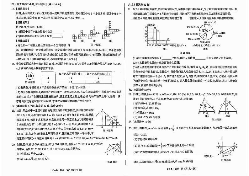 安徽省马鞍山市含山县多校2024届九年级下学期中考三模数学试卷(含答案)第2页
