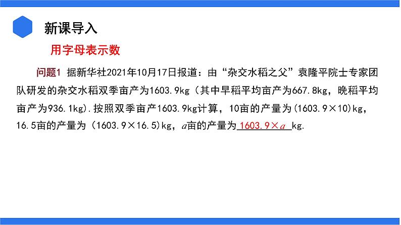 七年级上册数学湘教版(2024)2.1 代数式的概念和列代数式 课件第3页