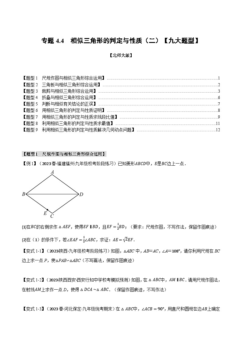 专题4.4 相似三角形的判定与性质(二)【九大题型】-2024-2025学年九年级数学上册举一反三系列(北师大版)01