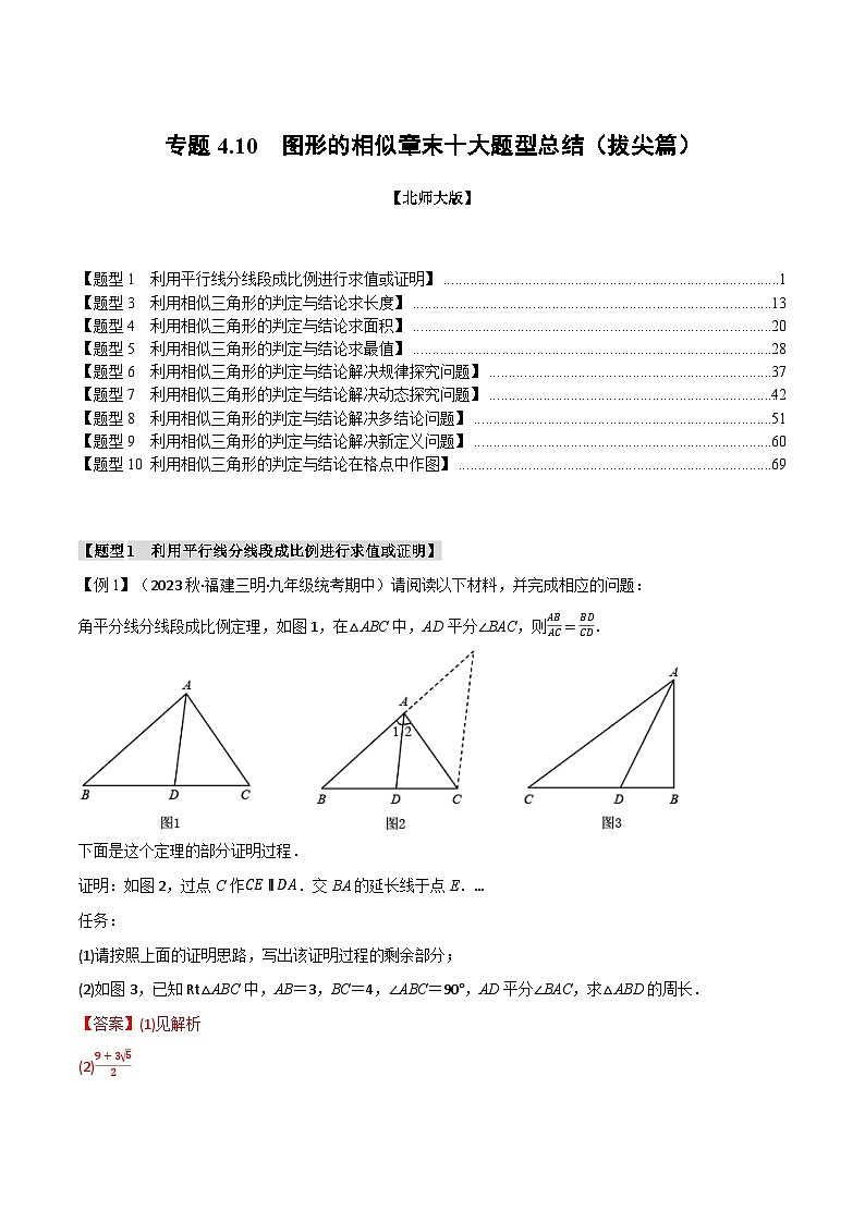 专题4.10图形的相似章末十大题型总结(拔尖篇)-2024-2025学年九年级数学上册举一反三系列(北师大版)01