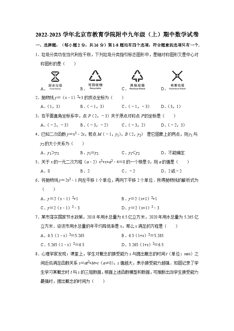 2022-2023學(xué)年北京市教育學(xué)院附中九年級（上）期中數(shù)學(xué)試卷【含解析】第1頁