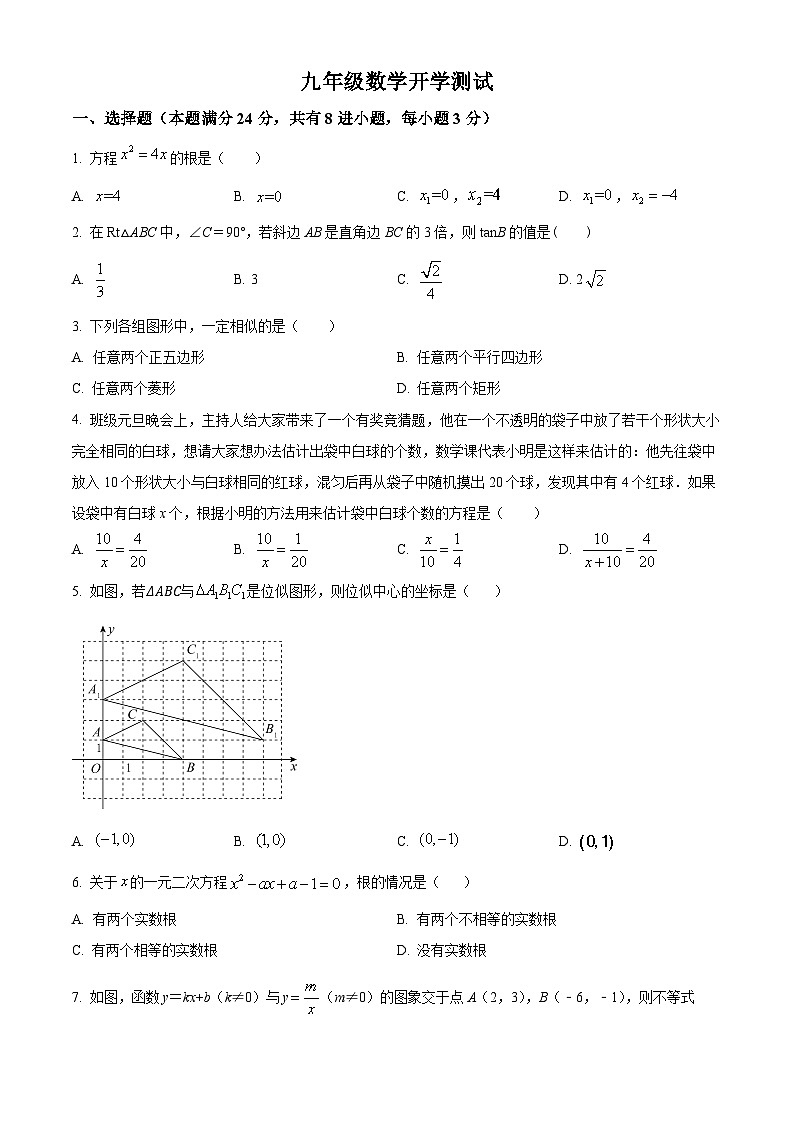 山东省临清市新华中学2023-2024学年下学期九年级开学考试数学试题(原卷版)第1页