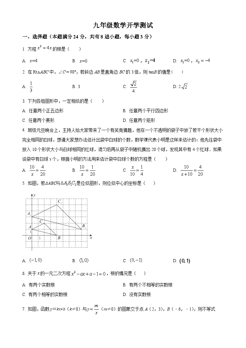 山东省临清市新华中学2023-2024学年下学期九年级开学考试数学试题（原卷版）