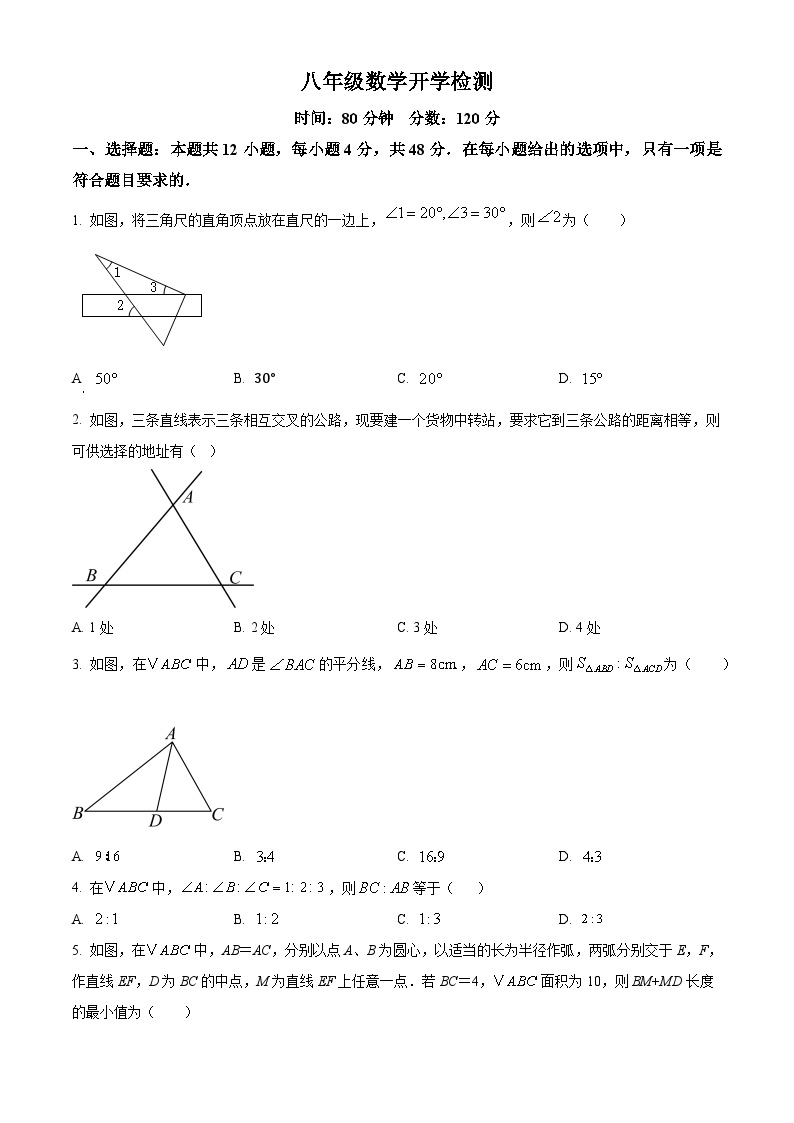 山东省齐河县马集乡中学2023-2024学年八年级下学期开学摸底考试数学试题（原卷版）