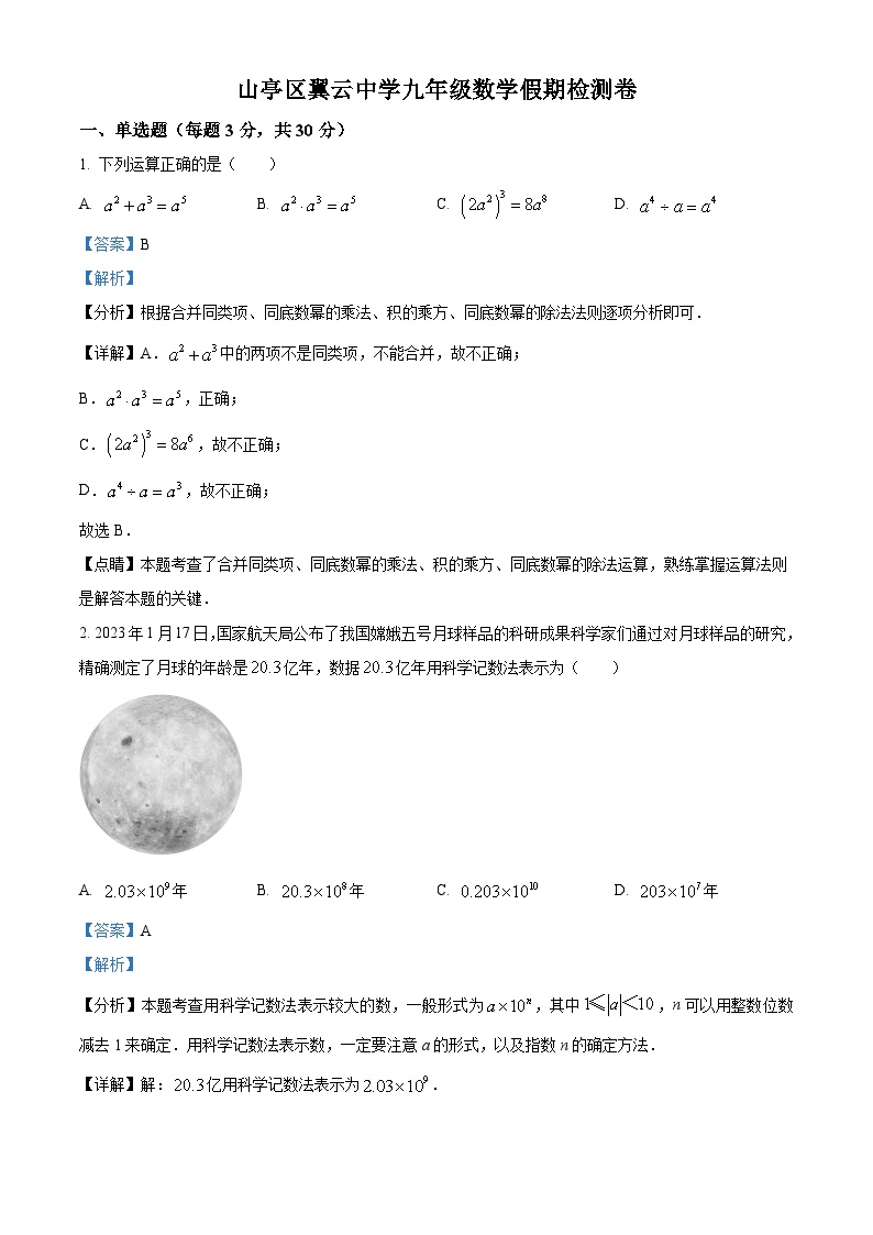 山东省枣庄市山亭区翼云中学2023-2024学年九年级下学期开学考试数学试题（解析版）