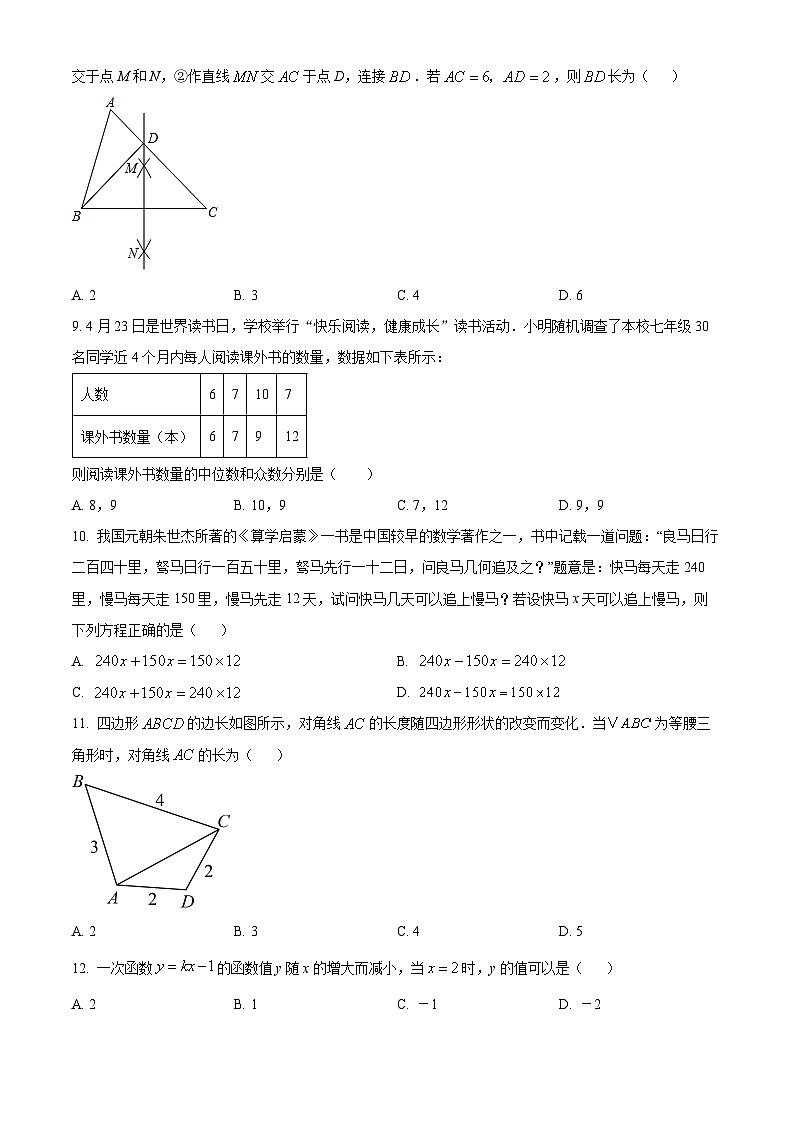 2024年贵州省贵阳市花溪区久安中学中考二模数学试题(原卷版)02
