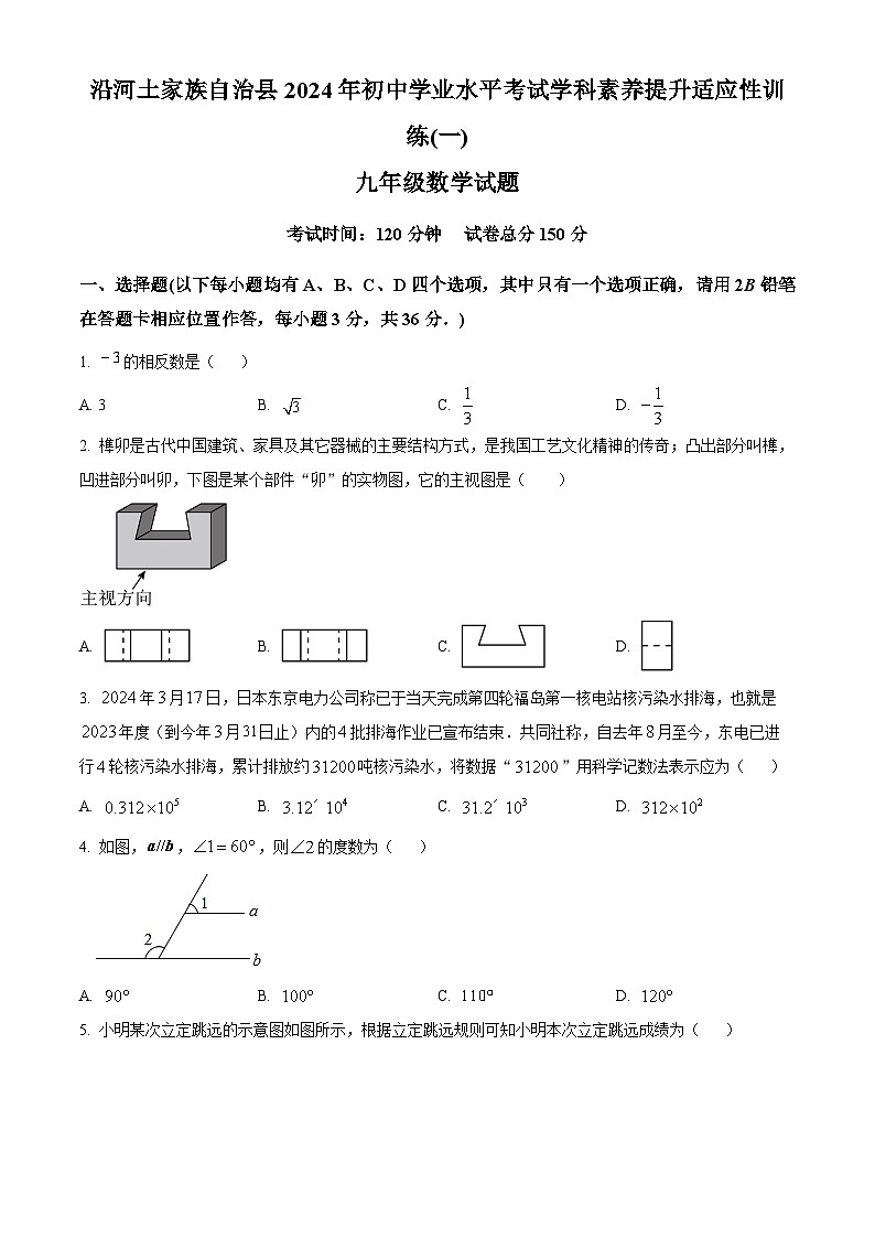 2024 年贵州省铜仁市沿河县九年级中考二模数学试题(原卷版)01