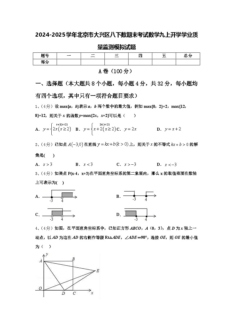 2024-2025学年北京市大兴区八下数期末考试数学九上开学学业质量监测模拟试题【含答案】第1页