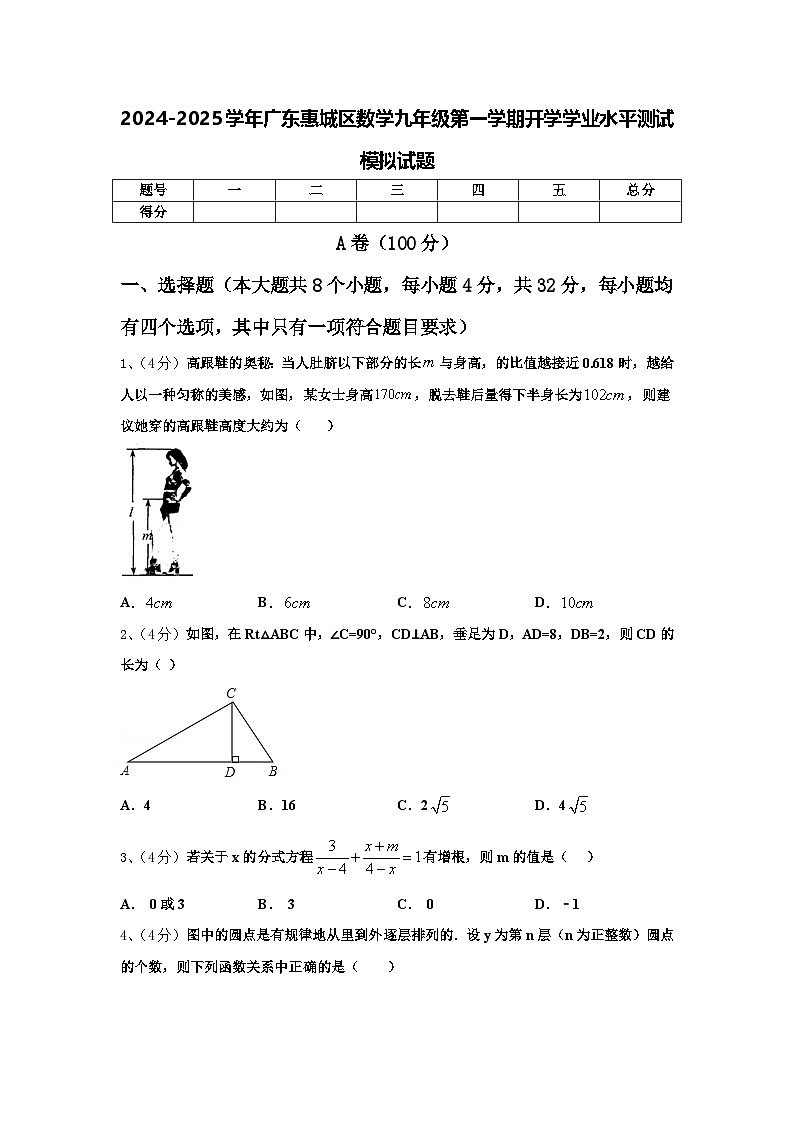 2024-2025学年广东惠城区数学九年级第一学期开学学业水平测试模拟试题【含答案】第1页