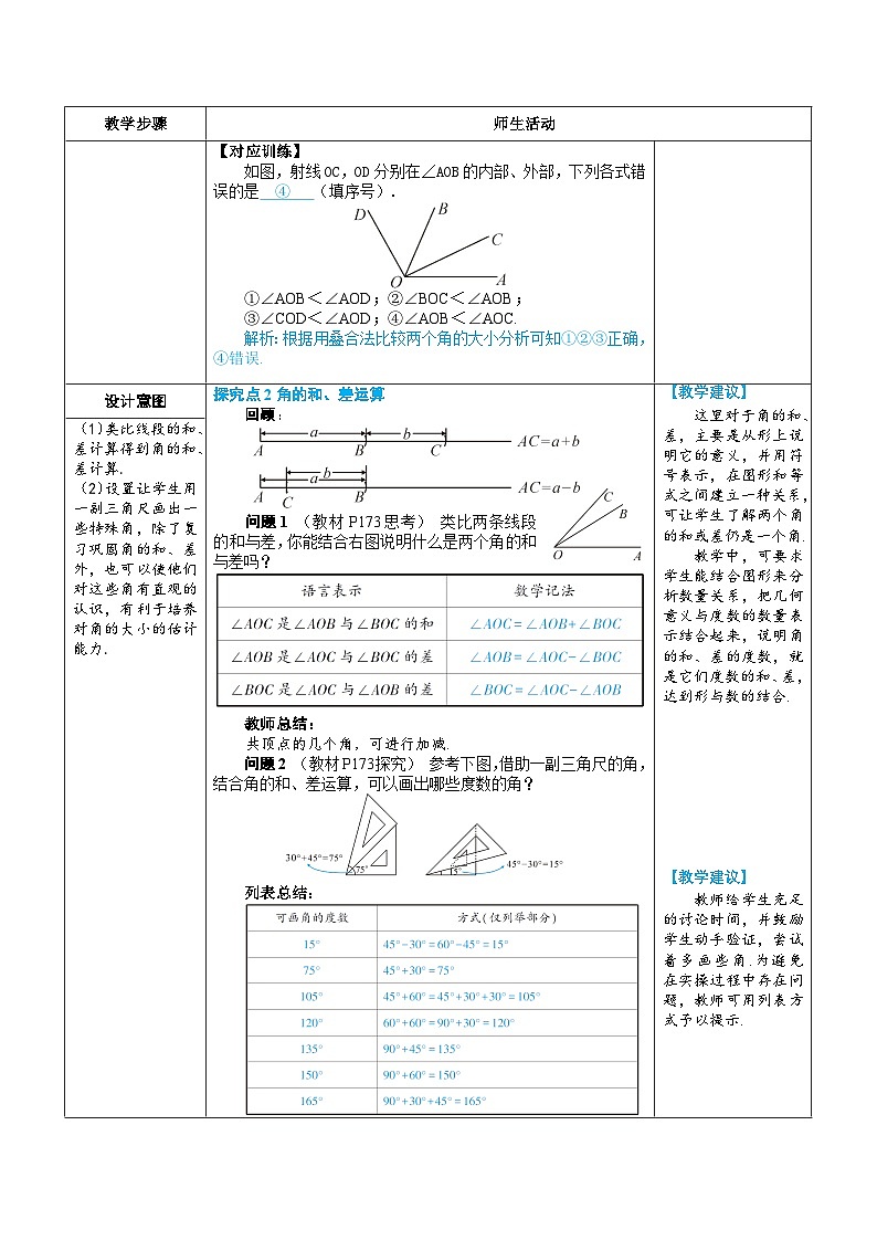6.3.2 角的比较与运算 第1课时 角的比较与运算(教学设计) --2024--2025学年人教版(2024)七年级数学上册02