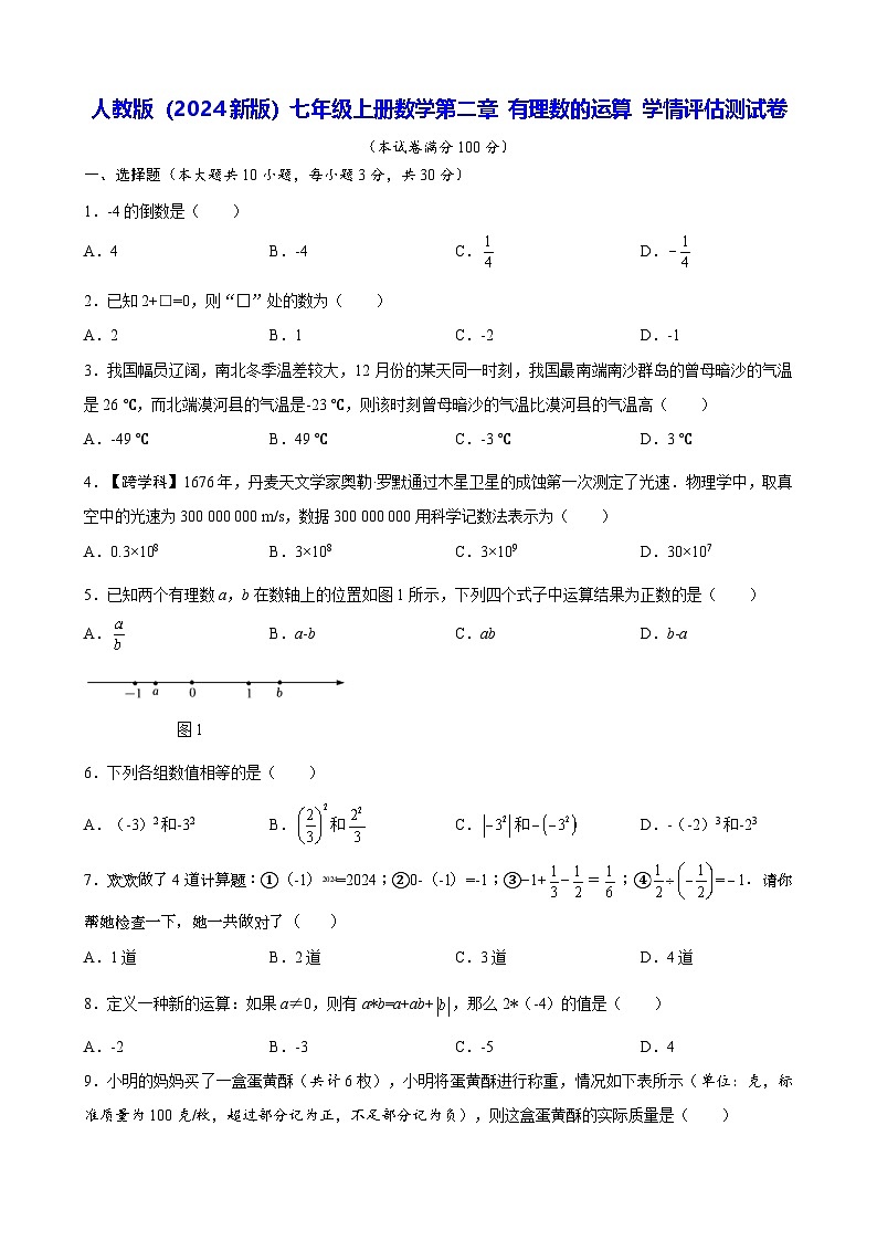 人教版(2024新版)七年级上册数学第二章 有理数的运算 学情评估测试卷(含答案)01