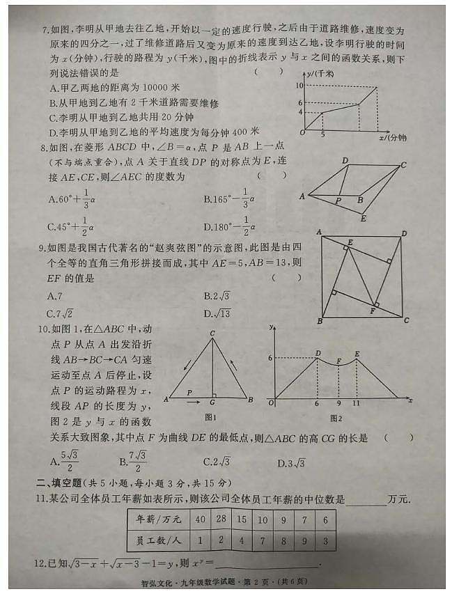 2024年秋九年级入学质量检测数学试题第2页