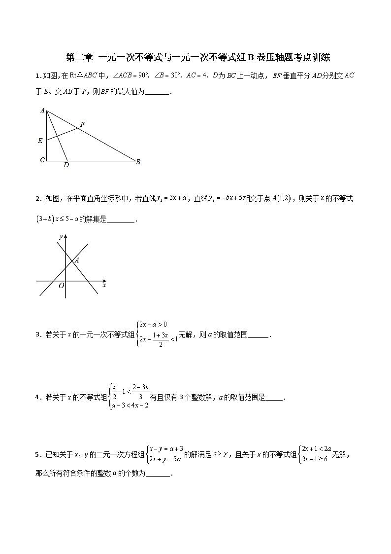 北师大版八年级数学下册压轴题攻略第二章一元一次不等式与一元一次不等式组B卷压轴题考点训练(原卷版+解析)01