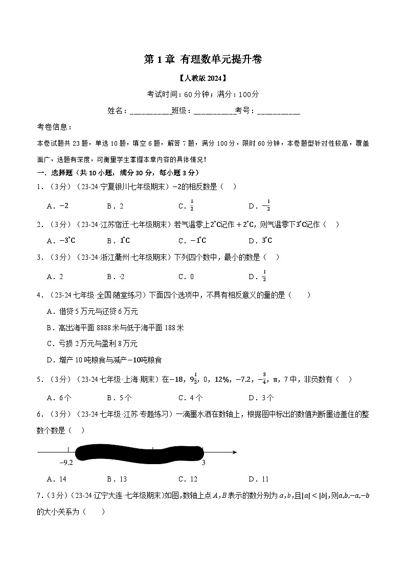 人教版(2024)七年級(jí)數(shù)學(xué)上冊舉一反三系列專題1.5有理數(shù)單元提升卷(學(xué)生版+解析)第1頁