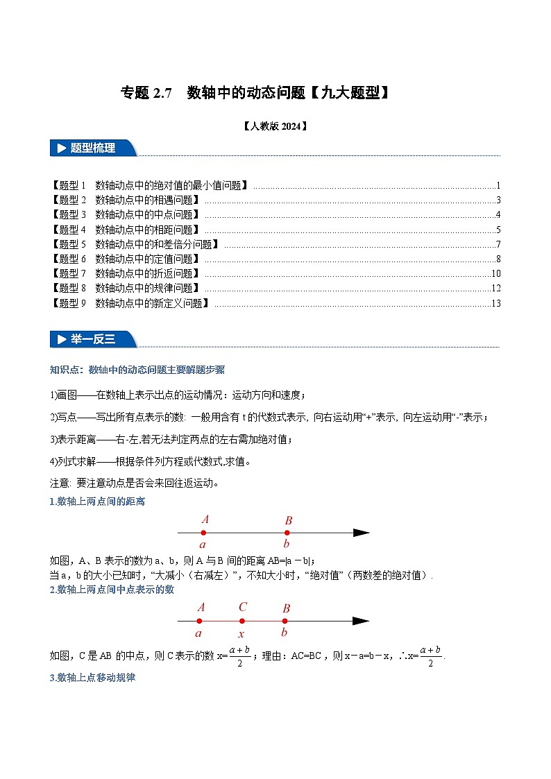 人教版(2024)七年级数学上册举一反三系列专题2.7数轴中的动态问题【九大题型】(学生版+解析)01