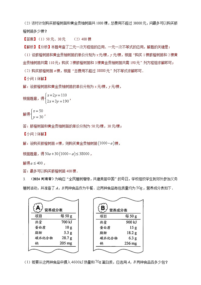 专题06 方程(组)与不等式及函数的综合应用-【真题汇编】2024年中考数学真题专题分类汇编练习(原卷版+解析版)02