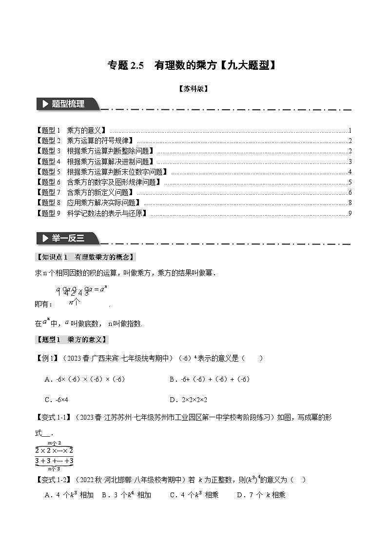 苏科版八年级数学上册专题2.5有理数的乘方【九大题型】同步练习(学生版+解析)第1页
