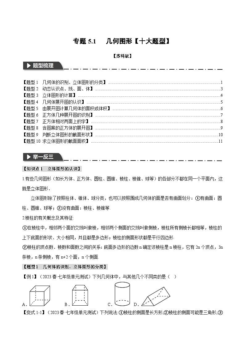 苏科版八年级数学上册专题5.1几何图形【十大题型】同步练习(学生版+解析)01