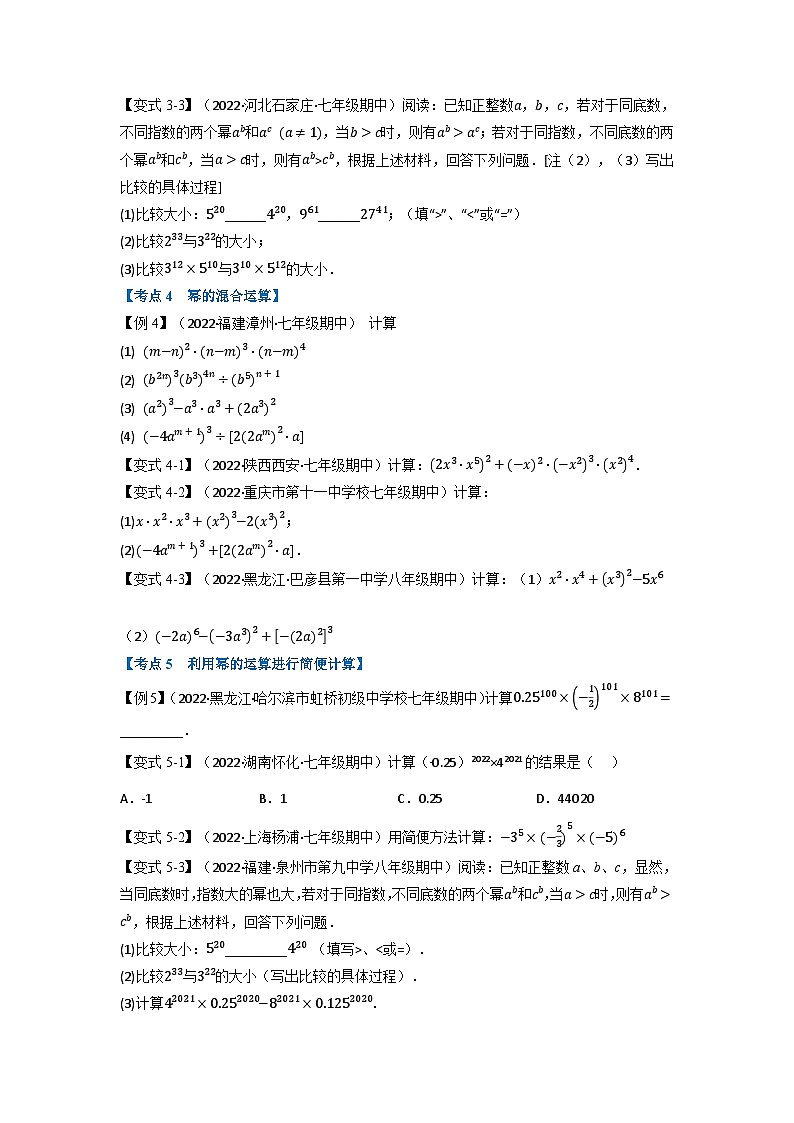 北师大版七年级数学下册举一反三系列7.1期中期末专项复习之整式的乘除十六大必考点同步学案(学生版+解析)03