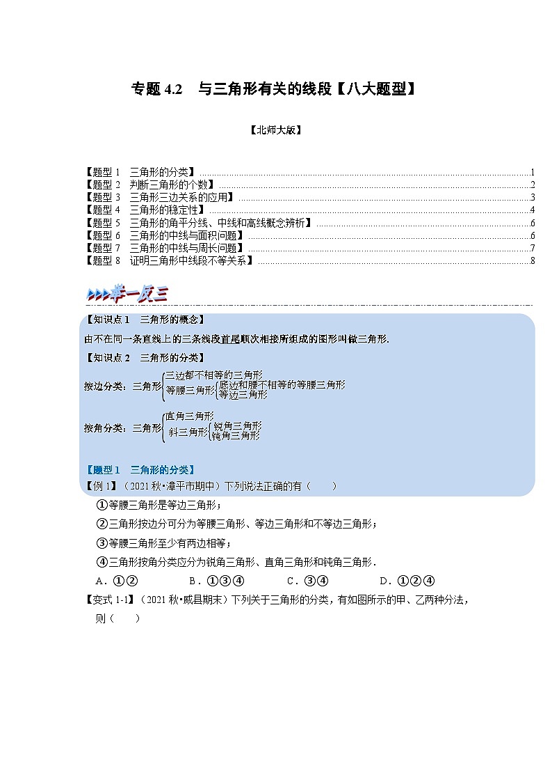 北师大版七年级数学下册举一反三系列4.2与三角形有关的线段【八大题型】同步学案(学生版+解析)01