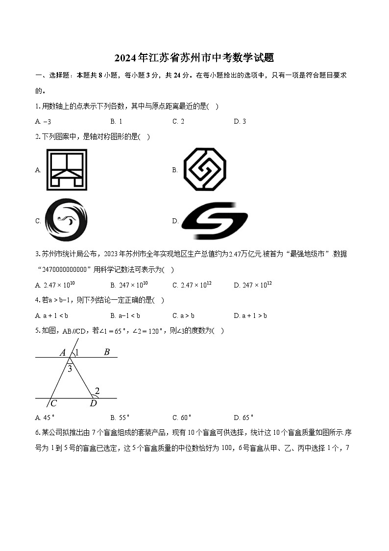 2024年江苏省苏州市中考数学试题(含详细答案解析)01