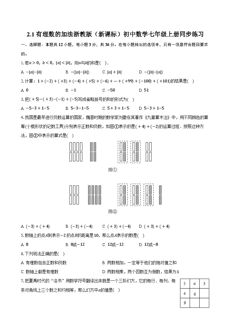 2.1有理数的加法 浙教版(新课标)初中数学七年级上册同步练习(含详细答案解析)第1页