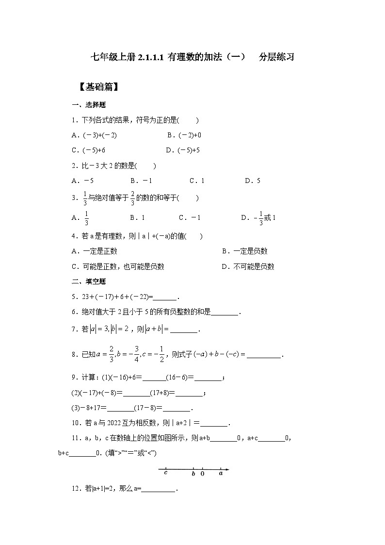 2024秋季人教版七年级上册数学 2.1.1.1有理数的加法1 PPT课件+教案+习题01