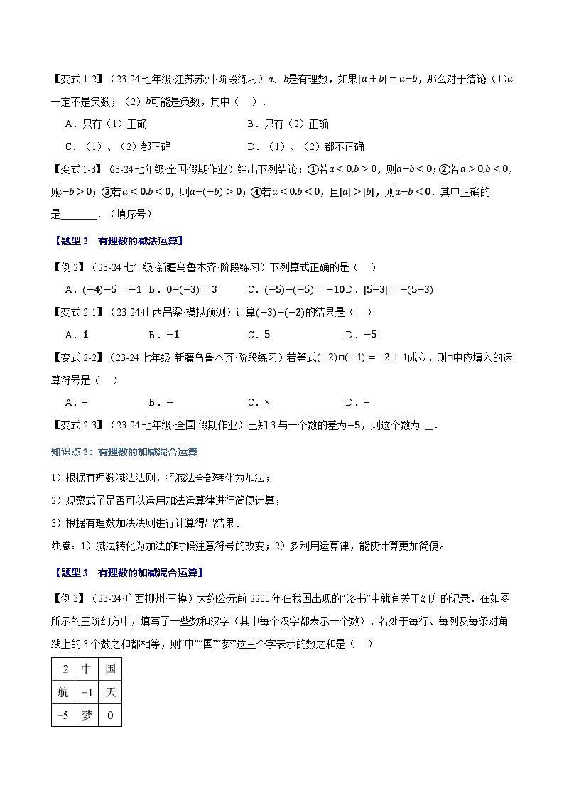 沪科版(2024)2024-2025学年七年级数学上册专题1.6有理数的减法【十大题型】专题练习(学生版+解析)第2页