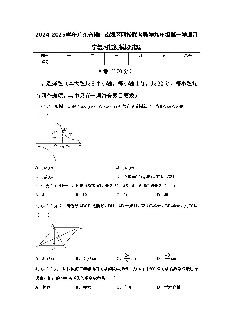 2024-2025学年广东省佛山南海区四校联考数学九年级第一学期开学复习检测模拟试题【含答案】第1页