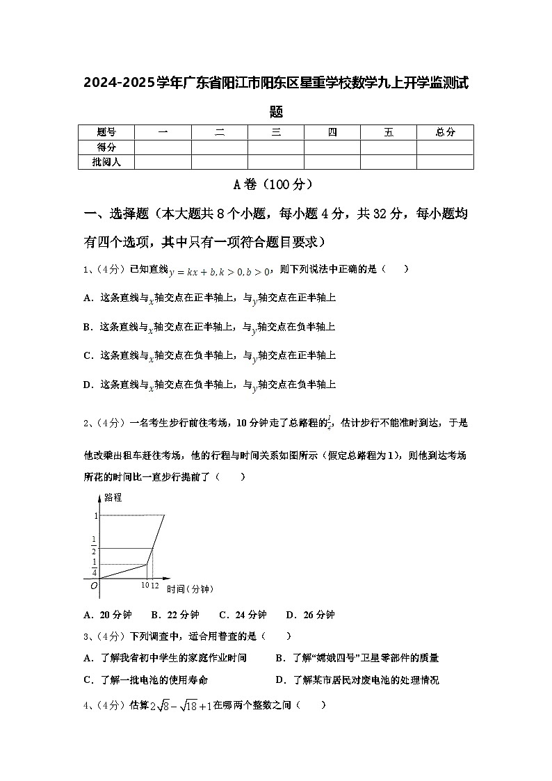 2024-2025学年广东省阳江市阳东区星重学校数学九上开学监测试题【含答案】第1页