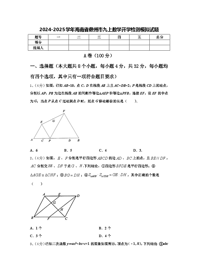 2024-2025学年海南省儋州市九上数学开学检测模拟试题【含答案】01