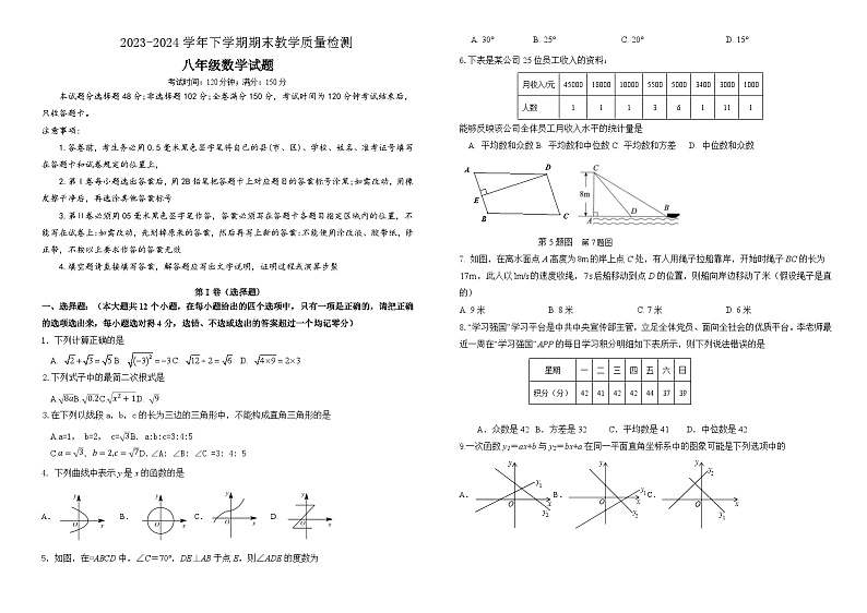 山东省德州市齐河县2023-2024学年八年级下学期期末考试数学试卷(含答案)第1页