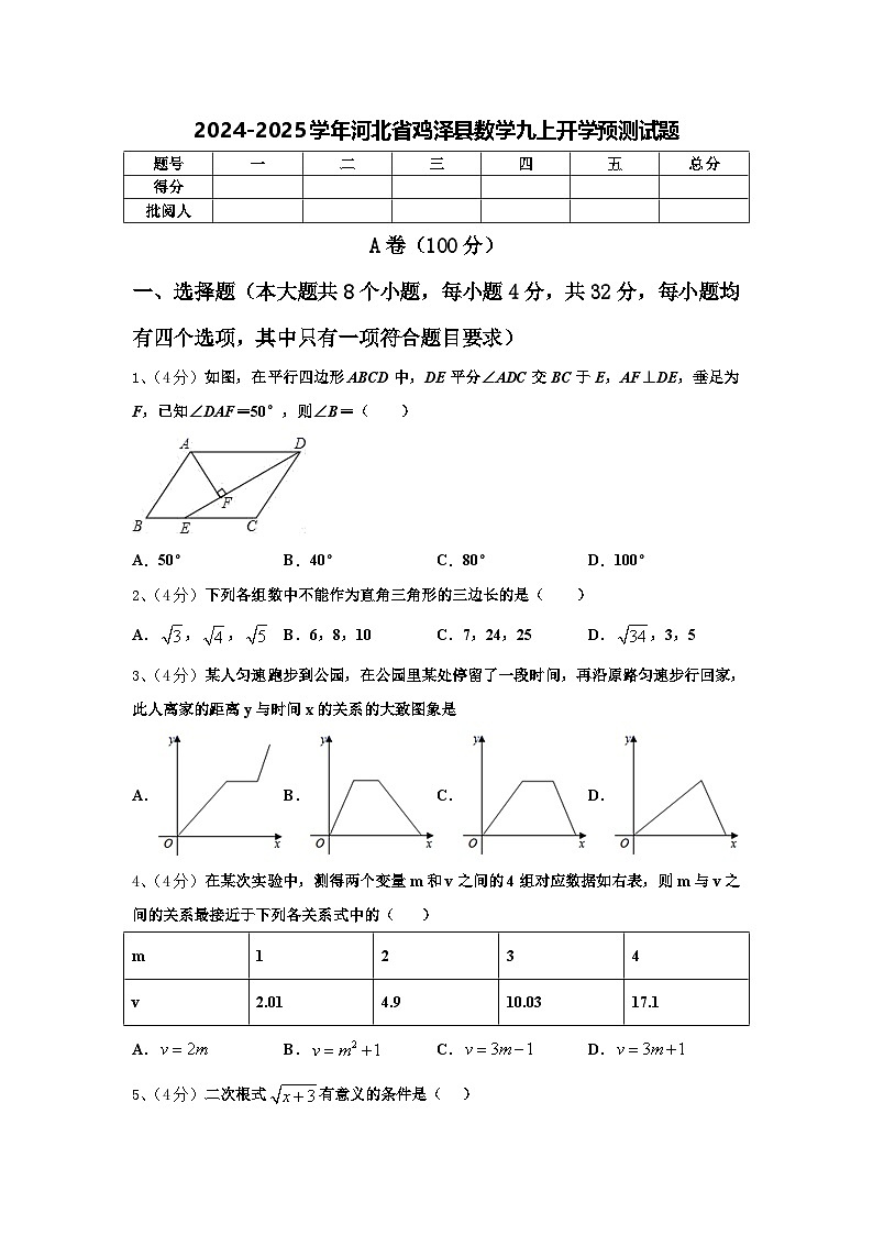 2024-2025学年河北省鸡泽县数学九上开学预测试题【含答案】第1页