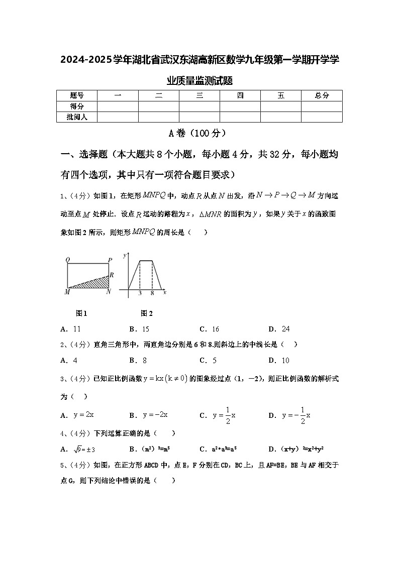 2024-2025学年湖北省武汉东湖高新区数学九年级第一学期开学学业质量监测试题【含答案】01