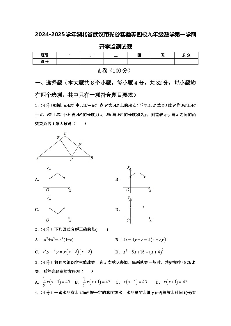2024-2025学年湖北省武汉市光谷实验等四校九年级数学第一学期开学监测试题【含答案】第1页