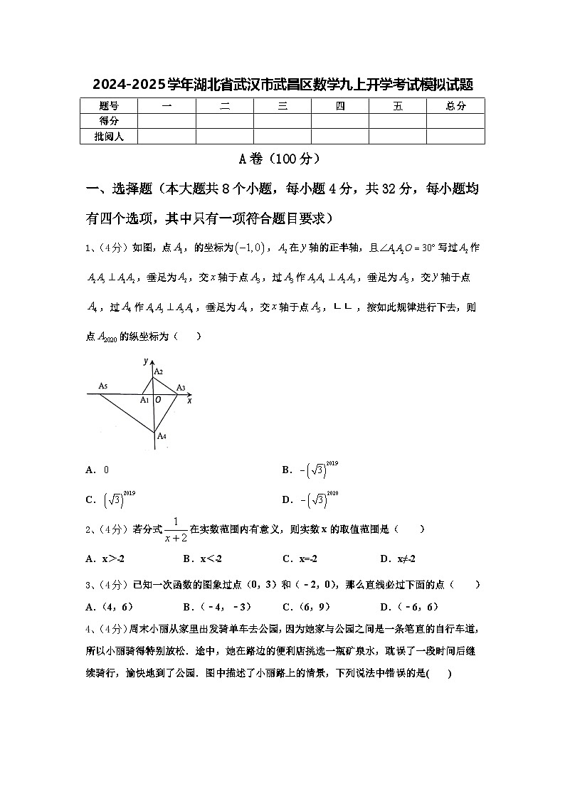 2024-2025学年湖北省武汉市武昌区数学九上开学考试模拟试题【含答案】第1页