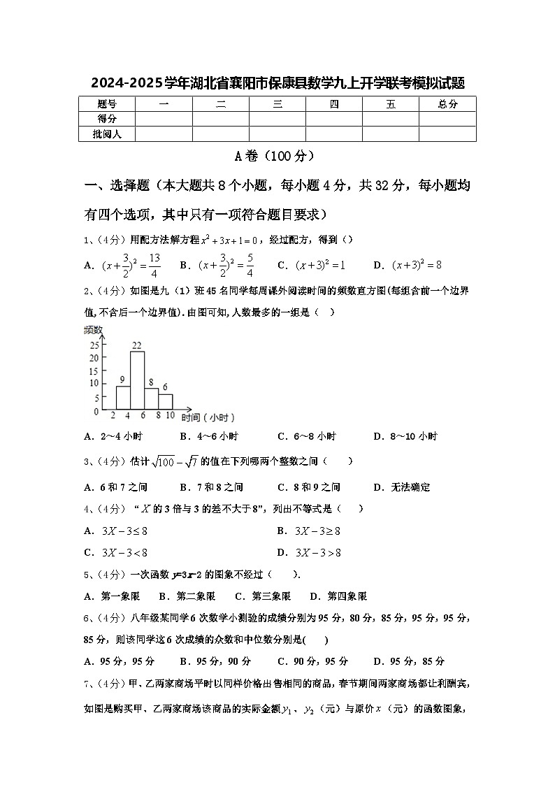 2024-2025学年湖北省襄阳市保康县数学九上开学联考模拟试题【含答案】第1页