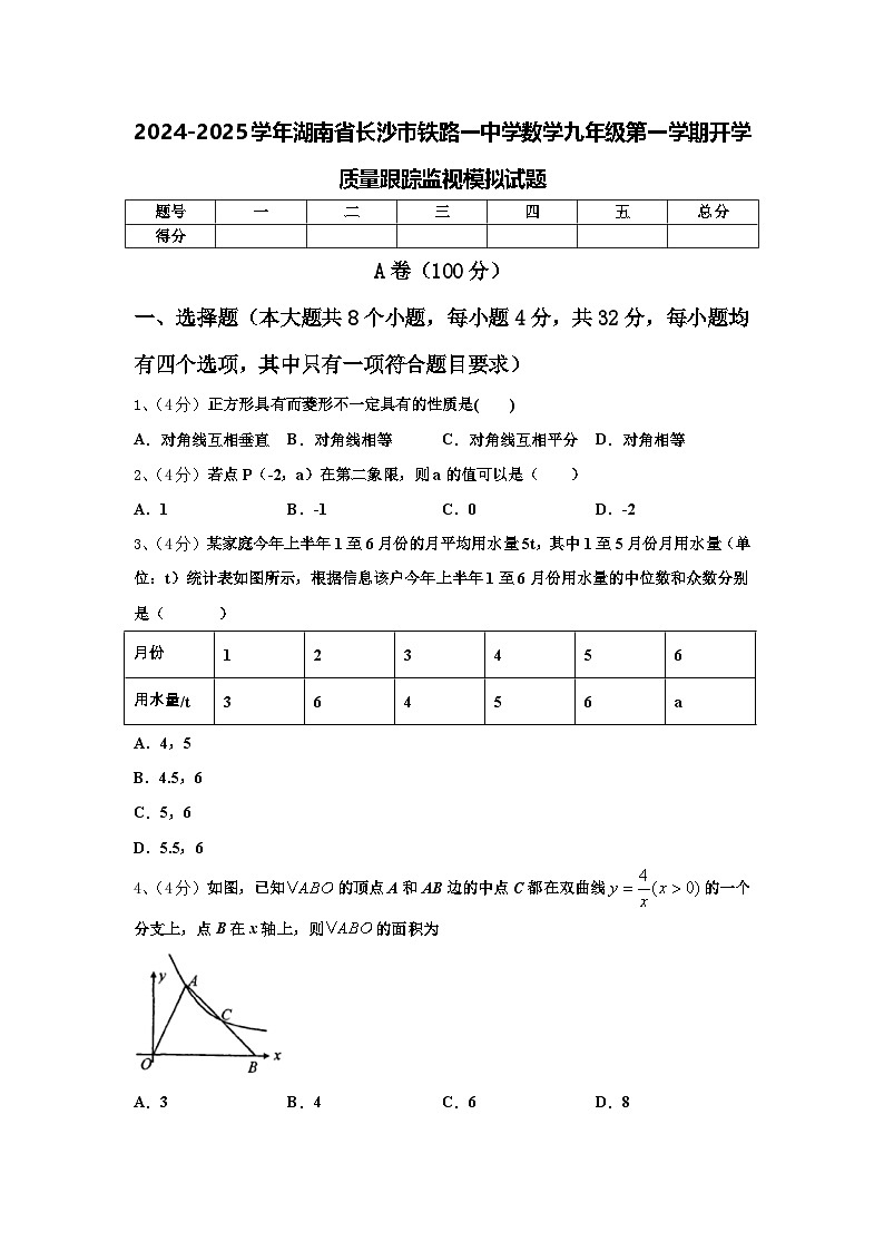 2024-2025学年湖南省长沙市铁路一中学数学九年级第一学期开学质量跟踪监视模拟试题【含答案】第1页