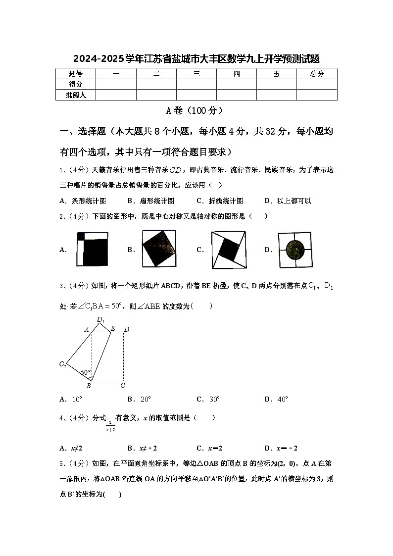 2024-2025學(xué)年江蘇省鹽城市大豐區(qū)數(shù)學(xué)九上開(kāi)學(xué)預(yù)測(cè)試題【含答案】第1頁(yè)