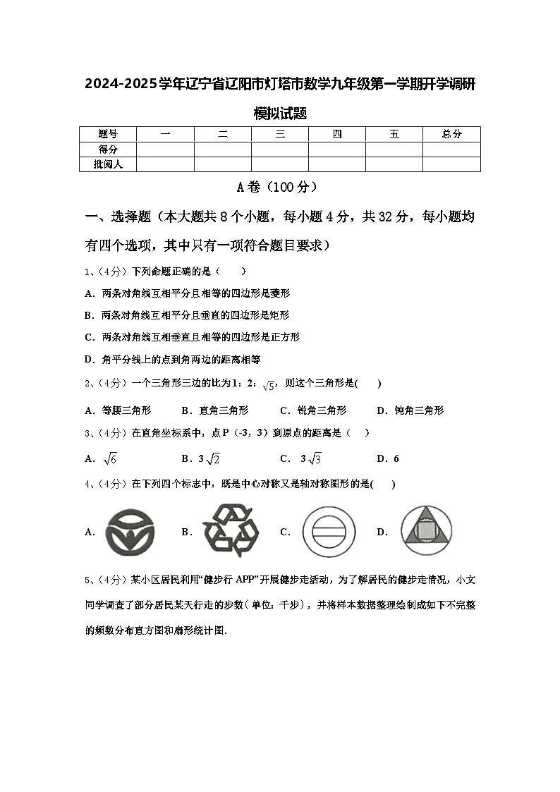 2024-2025学年辽宁省辽阳市灯塔市数学九年级第一学期开学调研模拟试题【含答案】第1页