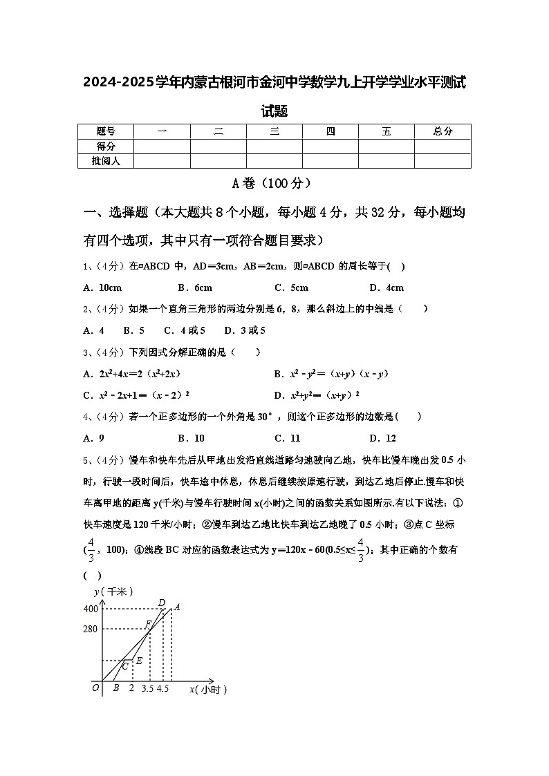2024-2025学年内蒙古根河市金河中学数学九上开学学业水平测试试题【含答案】第1页