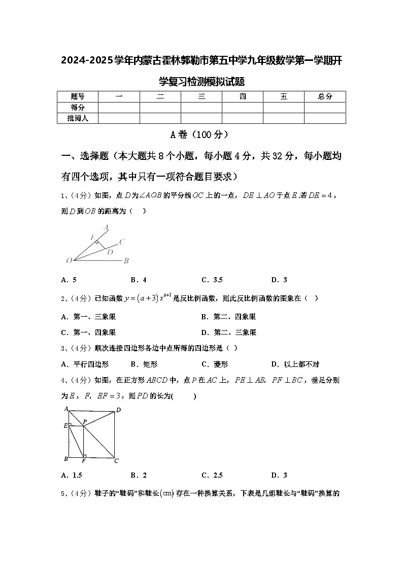 2024-2025学年内蒙古霍林郭勒市第五中学九年级数学第一学期开学复习检测模拟试题【含答案】第1页