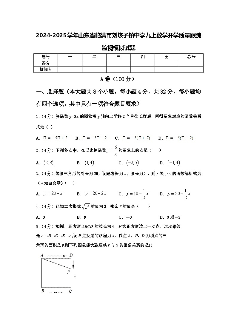 2024-2025学年山东省临清市刘垓子镇中学九上数学开学质量跟踪监视模拟试题【含答案】第1页