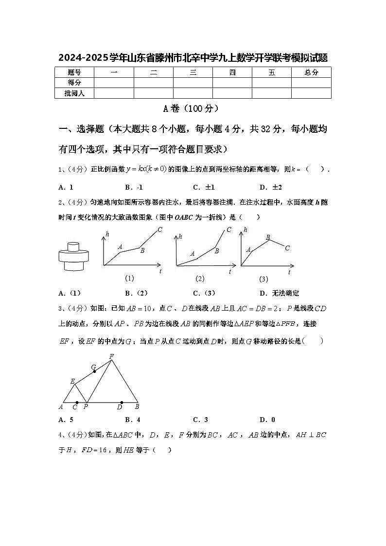 2024-2025学年山东省滕州市北辛中学九上数学开学联考模拟试题【含答案】第1页