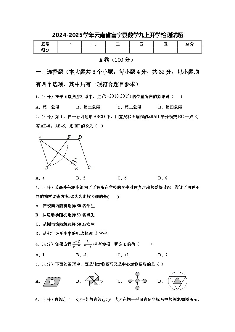 2024-2025学年云南省富宁县数学九上开学检测试题【含答案】第1页