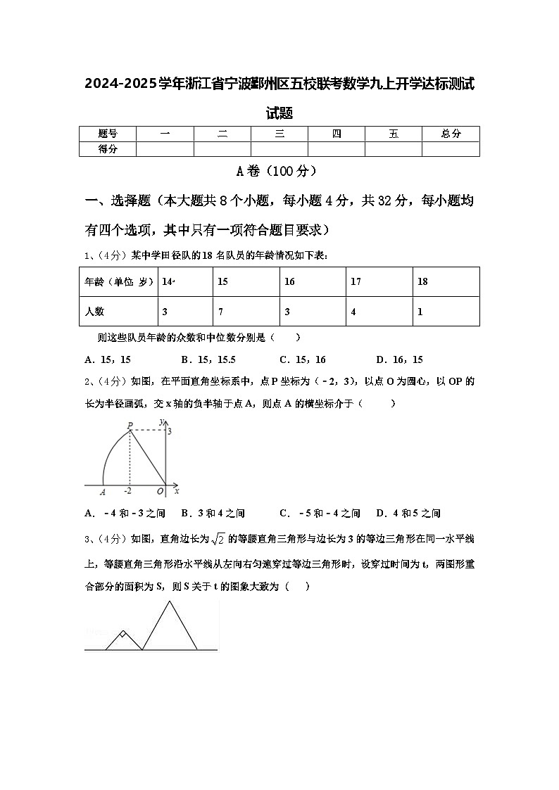 2024-2025学年浙江省宁波鄞州区五校联考数学九上开学达标测试试题【含答案】01
