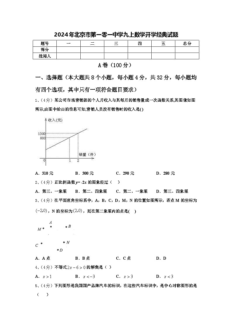2024年北京市第一零一中学九上数学开学经典试题【含答案】第1页